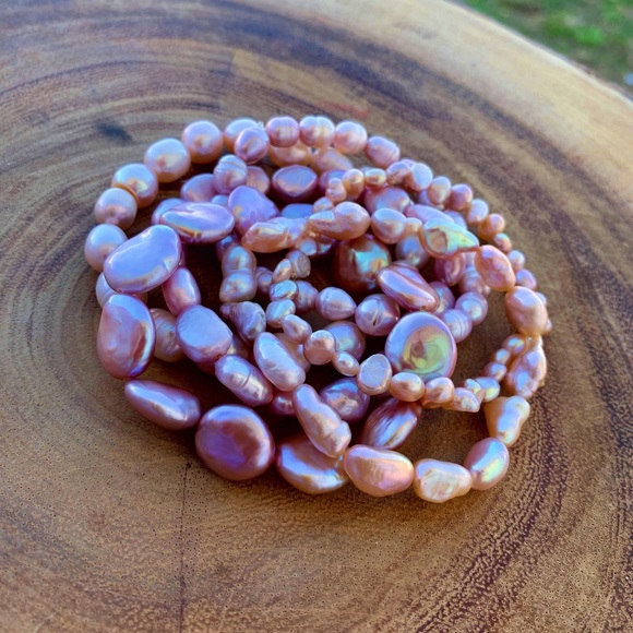 Natural Pink & Purple High Luster Cultured Freshwater Pearl Beads Bracelet Stack - Picture 6 of 11